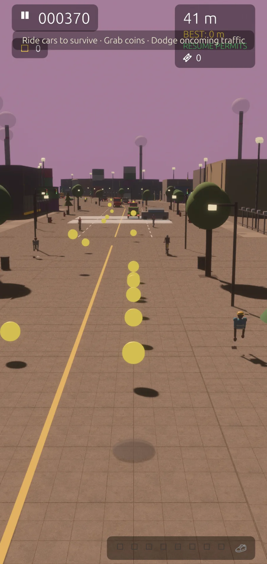 Real iPhone capture of a Traffic Dodgers run with the score and coin HUD lit up.