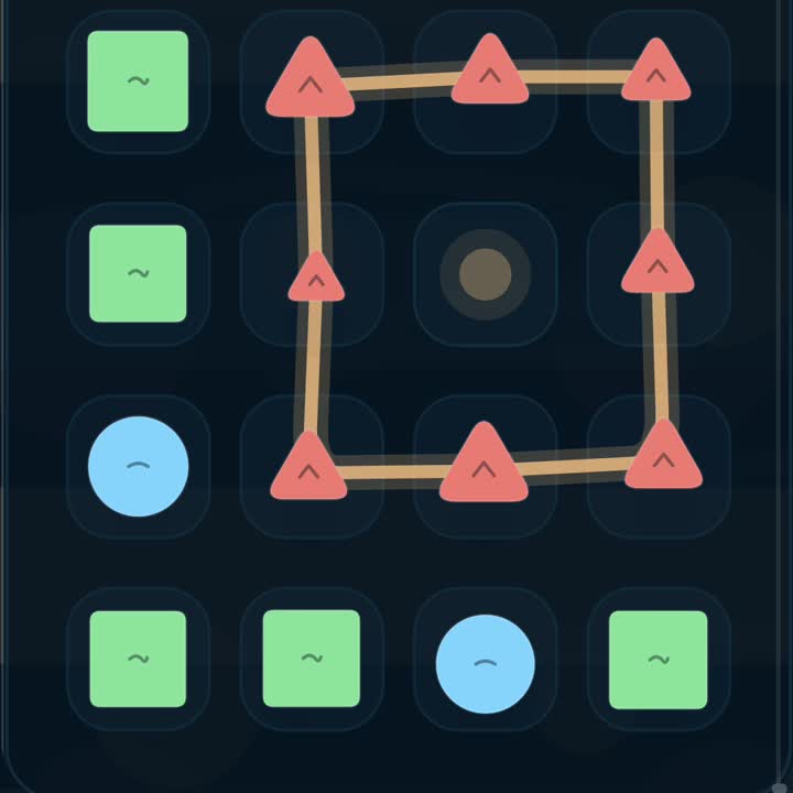 Live Shapes late-board loop showing a route curling around a pulse core.
